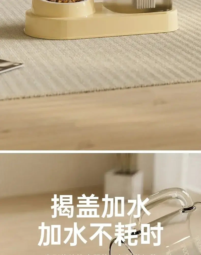 Cat Water Fountain with Feeder Bowl USB Mute Electric Automatic Pet Water Dispenser Recirculating Filter Water Bowl for