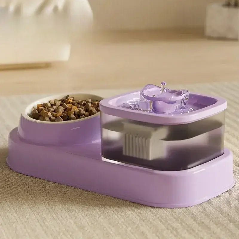 Cat Water Fountain with Feeder Bowl USB Mute Electric Automatic Pet Water Dispenser Recirculating Filter Water Bowl for