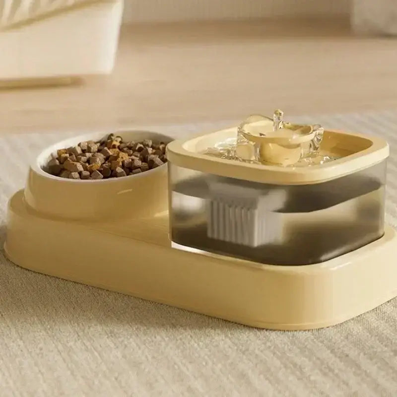 Cat Water Fountain with Feeder Bowl USB Mute Electric Automatic Pet Water Dispenser Recirculating Filter Water Bowl for
