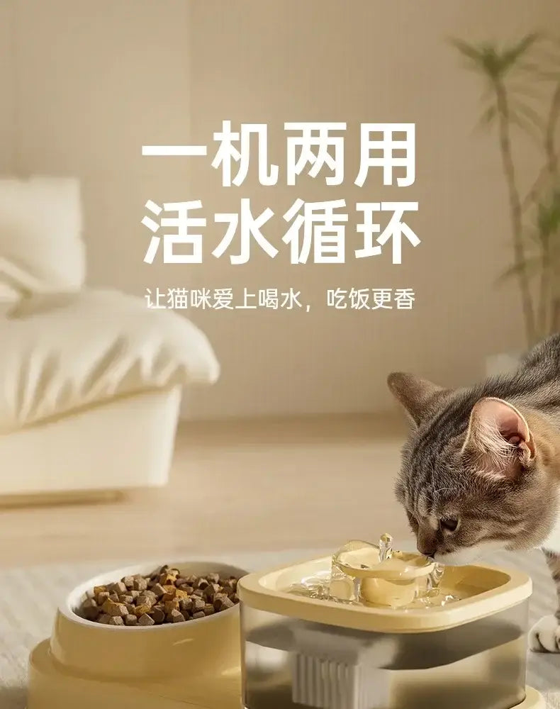 Cat Water Fountain with Feeder Bowl USB Mute Electric Automatic Pet Water Dispenser Recirculating Filter Water Bowl for