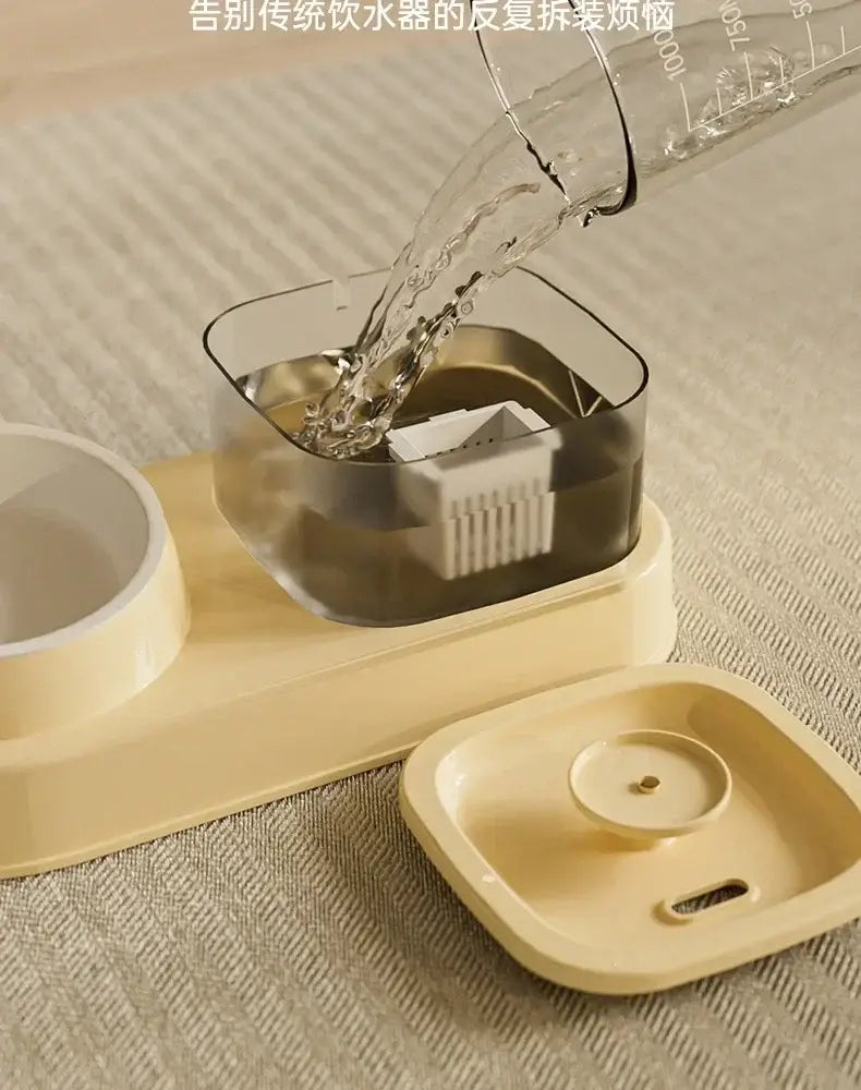 Cat Water Fountain with Feeder Bowl USB Mute Electric Automatic Pet Water Dispenser Recirculating Filter Water Bowl for