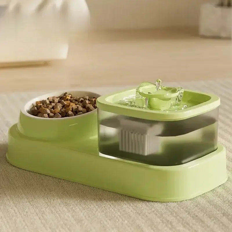 Cat Water Fountain with Feeder Bowl USB Mute Electric Automatic Pet Water Dispenser Recirculating Filter Water Bowl for