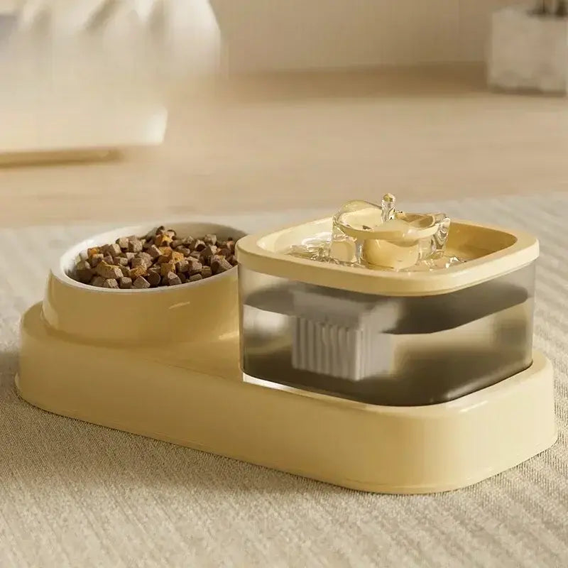 Cat Water Fountain with Feeder Bowl USB Mute Electric Automatic Pet Water Dispenser Recirculating Filter Water Bowl for