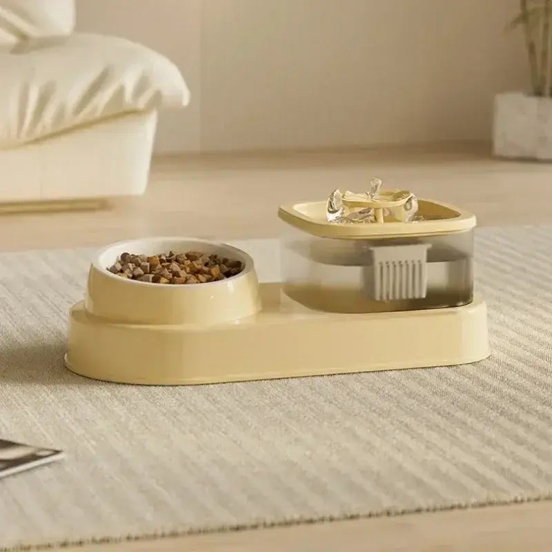 Cat Water Fountain with Feeder Bowl USB Mute Electric Automatic Pet Water Dispenser Recirculating Filter Water Bowl for