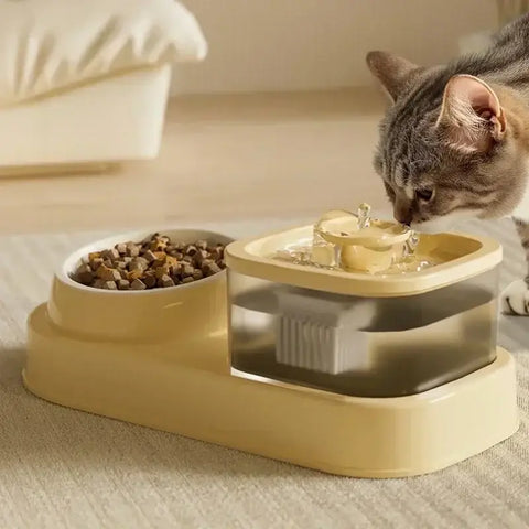 Cat Water Fountain with Feeder Bowl USB Mute Electric Automatic Pet Water Dispenser Recirculating Filter Water Bowl for