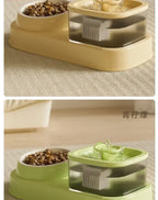 Cat Water Fountain with Feeder Bowl USB Mute Electric Automatic Pet Water Dispenser Recirculating Filter Water Bowl for