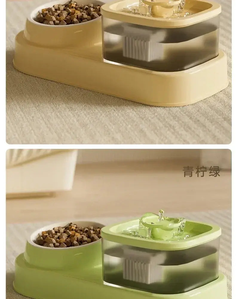 Cat Water Fountain with Feeder Bowl USB Mute Electric Automatic Pet Water Dispenser Recirculating Filter Water Bowl for