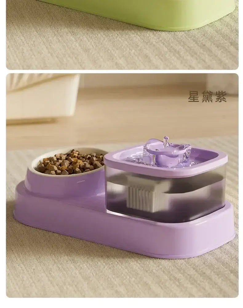 Cat Water Fountain with Feeder Bowl USB Mute Electric Automatic Pet Water Dispenser Recirculating Filter Water Bowl for