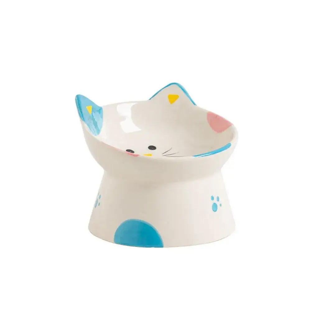 Ceramic Cat Bowl Flat/Slanted Mouth Cervical Spine Protection Cat Elevated Bowl Handmade Anti Tipping Pet Food Bowl