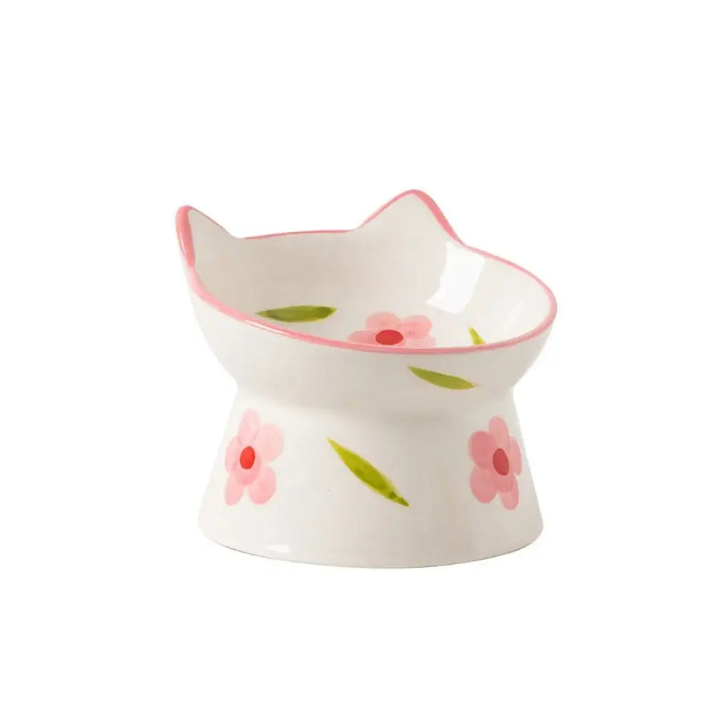 Ceramic Cat Bowl Flat/Slanted Mouth Cervical Spine Protection Cat Elevated Bowl Handmade Anti Tipping Pet Food Bowl
