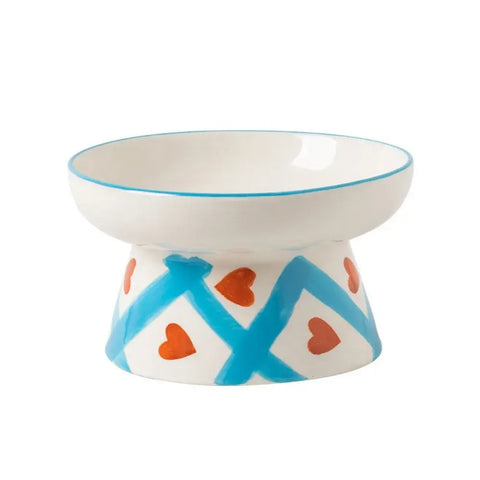 Ceramic Cat Bowl Flat/Slanted Mouth Cervical Spine Protection Cat Elevated Bowl Handmade Anti Tipping Pet Food Bowl