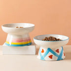 Ceramic Cat Bowl Flat/Slanted Mouth Cervical Spine Protection Cat Elevated Bowl Handmade Anti Tipping Pet Food Bowl