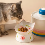 Ceramic Cat Bowl Flat/Slanted Mouth Cervical Spine Protection Cat Elevated Bowl Handmade Anti Tipping Pet Food Bowl