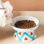 Ceramic Cat Bowl Flat/Slanted Mouth Cervical Spine Protection Cat Elevated Bowl Handmade Anti Tipping Pet Food Bowl