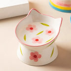 Ceramic Cat Bowl Flat/Slanted Mouth Cervical Spine Protection Cat Elevated Bowl Handmade Anti Tipping Pet Food Bowl
