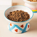 Ceramic Cat Bowl Flat/Slanted Mouth Cervical Spine Protection Cat Elevated Bowl Handmade Anti Tipping Pet Food Bowl