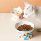 Ceramic Cat Bowl Flat/Slanted Mouth Cervical Spine Protection Cat Elevated Bowl Handmade Anti Tipping Pet Food Bowl