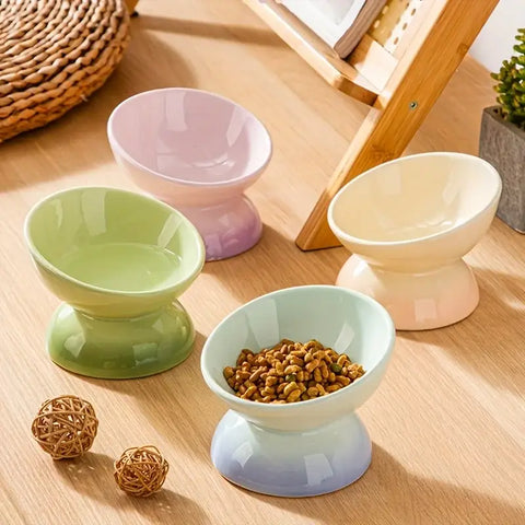 Ceramic Cat Bowl Pet Accessories Drink Water Bowl Diagonal High Feet Cute Protection Cervical Spine Cat Bowl Pet