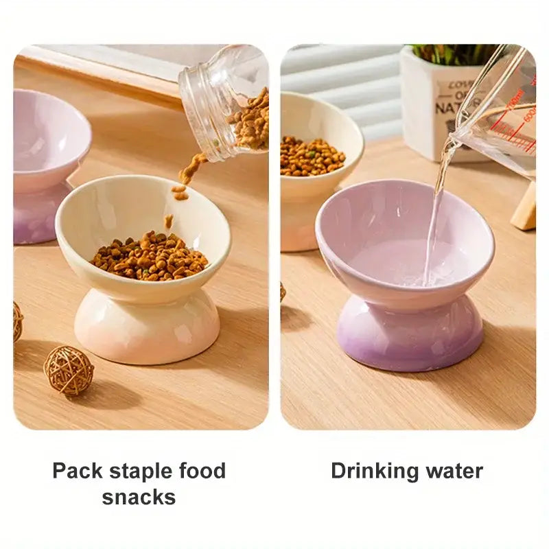 Ceramic Cat Bowl Pet Accessories Drink Water Bowl Diagonal High Feet Cute Protection Cervical Spine Cat Bowl Pet