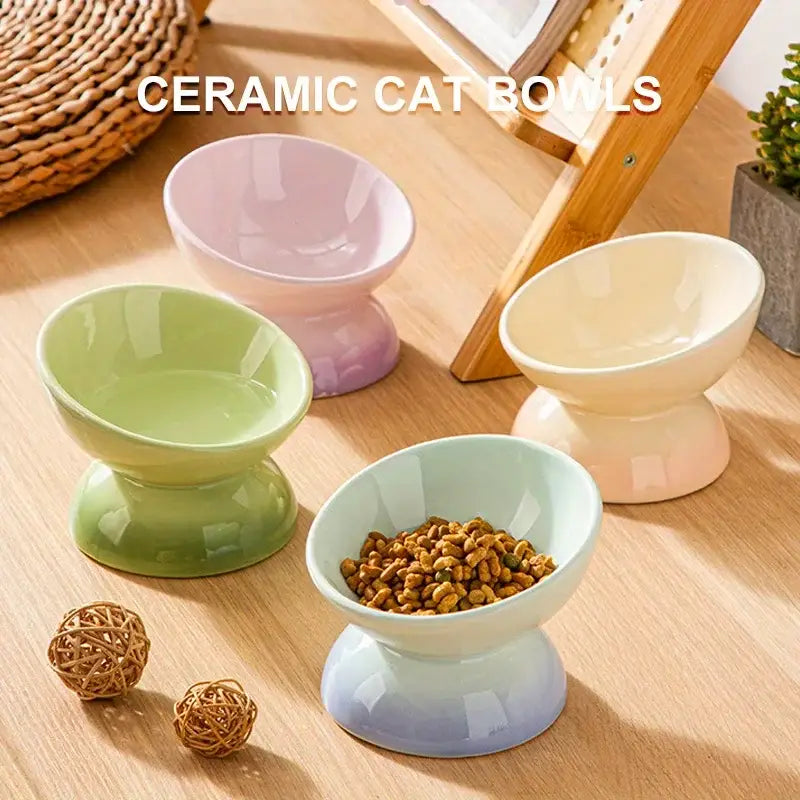 Ceramic Cat Bowl Pet Accessories Drink Water Bowl Diagonal High Feet Cute Protection Cervical Spine Cat Bowl Pet
