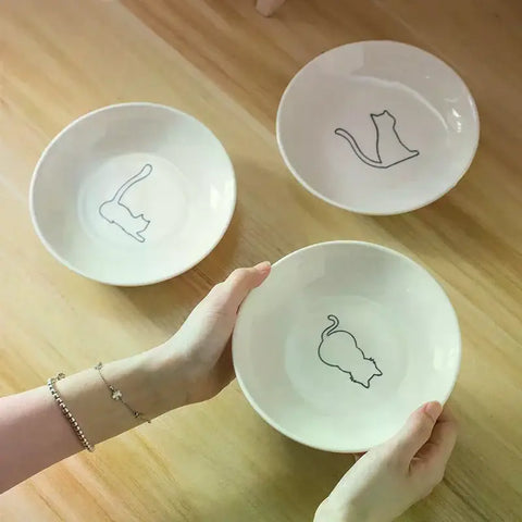 Ceramic Cat Plates With Silicone Anti Slip Pad Pet Cat Snack Bowl Cute Kitten Food Bowl Pet Kitten Water Bowl Pet