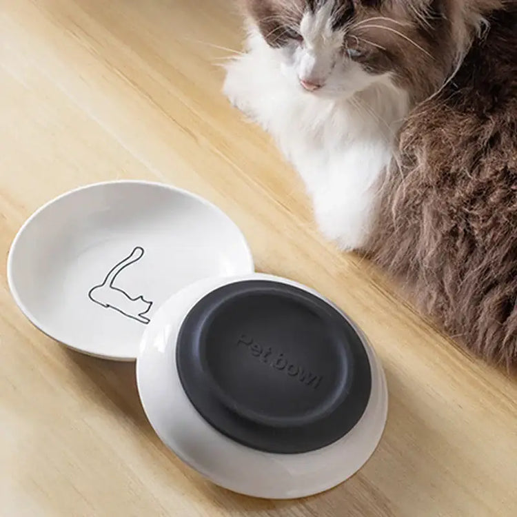 Ceramic Cat Plates With Silicone Anti Slip Pad Pet Cat Snack Bowl Cute Kitten Food Bowl Pet Kitten Water Bowl Pet