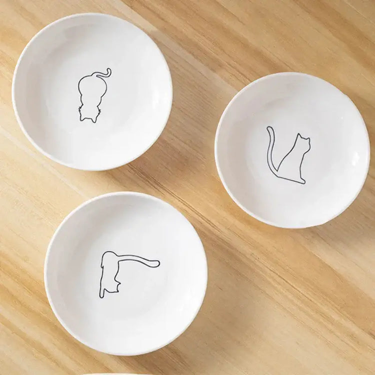 Ceramic Cat Plates With Silicone Anti Slip Pad Pet Cat Snack Bowl Cute Kitten Food Bowl Pet Kitten Water Bowl Pet