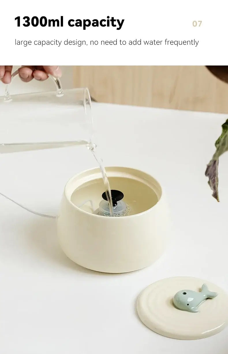 Ceramic Water Fountain Cat Charging Pet Water Feeders Dogs Automatic Circulating Filtration Flow Water Dispenser Cat