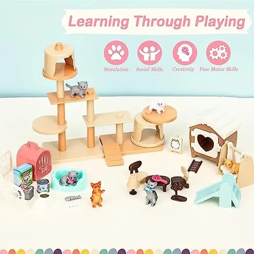 Children’s Cat Toys Pretend Toys Cat Character Toy Set Children’s Toys Interactive Cat Role Playing Realistic Cat Care