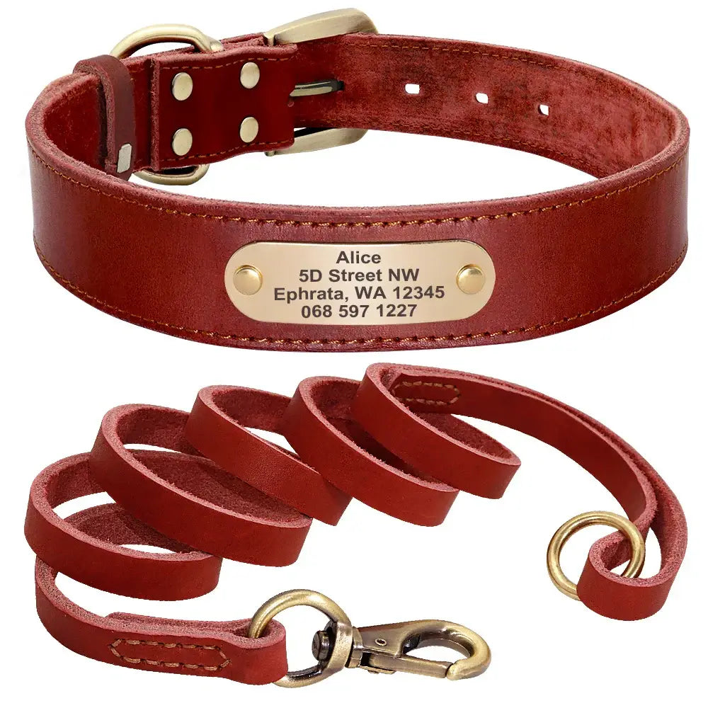 Collier et laisse en cuir sur mesure pour chien - Red Set / M