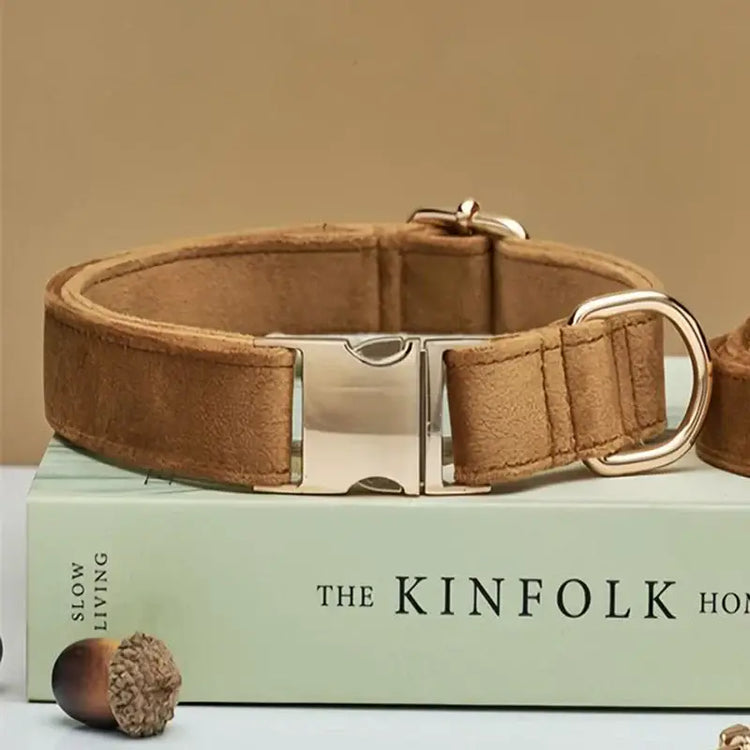 Collier et laisse en velours pour chien - Coffe Collar / L