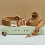 Collier et laisse en velours pour chien - Coffe Set / S