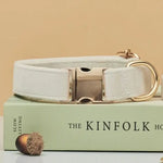 Collier et laisse en velours pour chien - Cream Collar / S