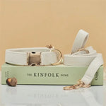 Collier et laisse en velours pour chien - Cream Set / S
