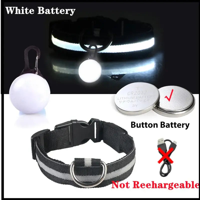 Collier lumineux LED pour animaux de compagnie - Black Button Battery / S Neck 34-41 CM