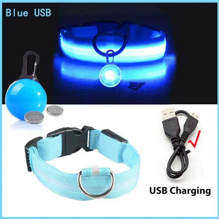 Collier lumineux LED pour animaux de compagnie - Blue USB / S Neck 34-41 CM