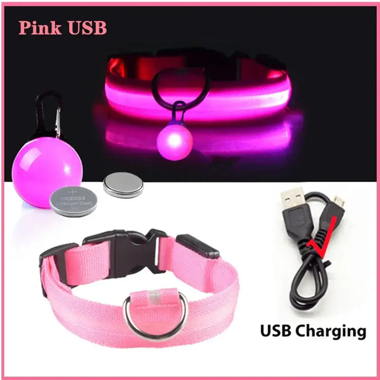 Collier lumineux LED pour animaux de compagnie - Pink USB / S Neck 34-41 CM