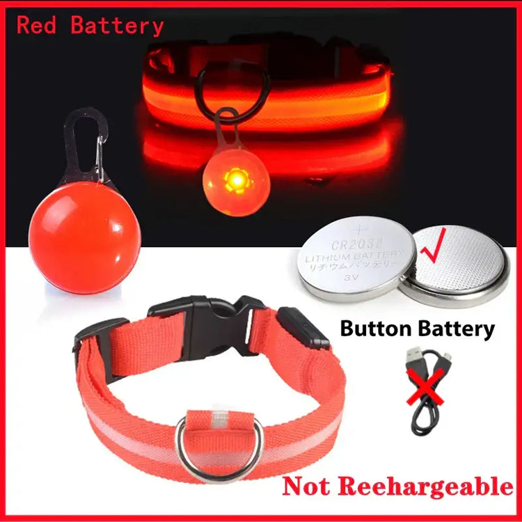 Collier lumineux LED pour animaux de compagnie - Red Button Battery / S Neck 34-41 CM