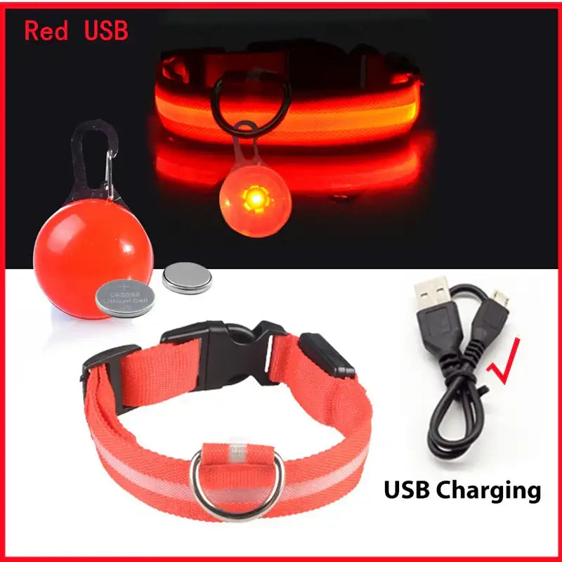 Collier lumineux LED pour animaux de compagnie - Red USB / S Neck 34-41 CM