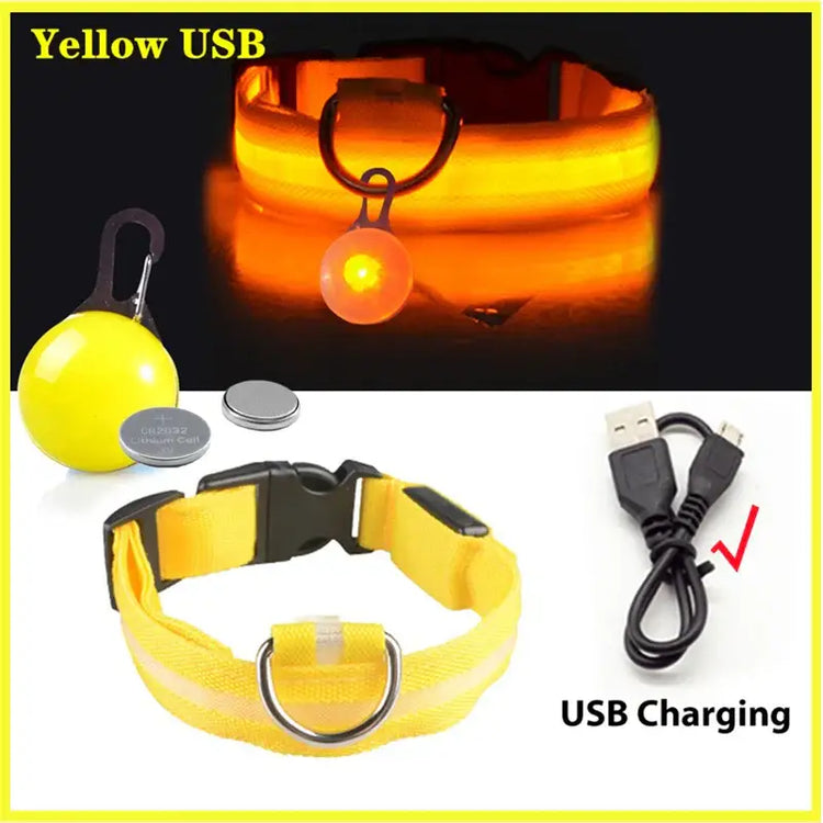 Collier lumineux LED pour animaux de compagnie - Yellow USB / S Neck 34-41 CM