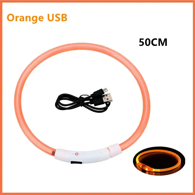 Collier pour animaux de compagnie rechargeable à LED - Orange USB 50CM / XXL Neck 43-62 cm / China Mainland