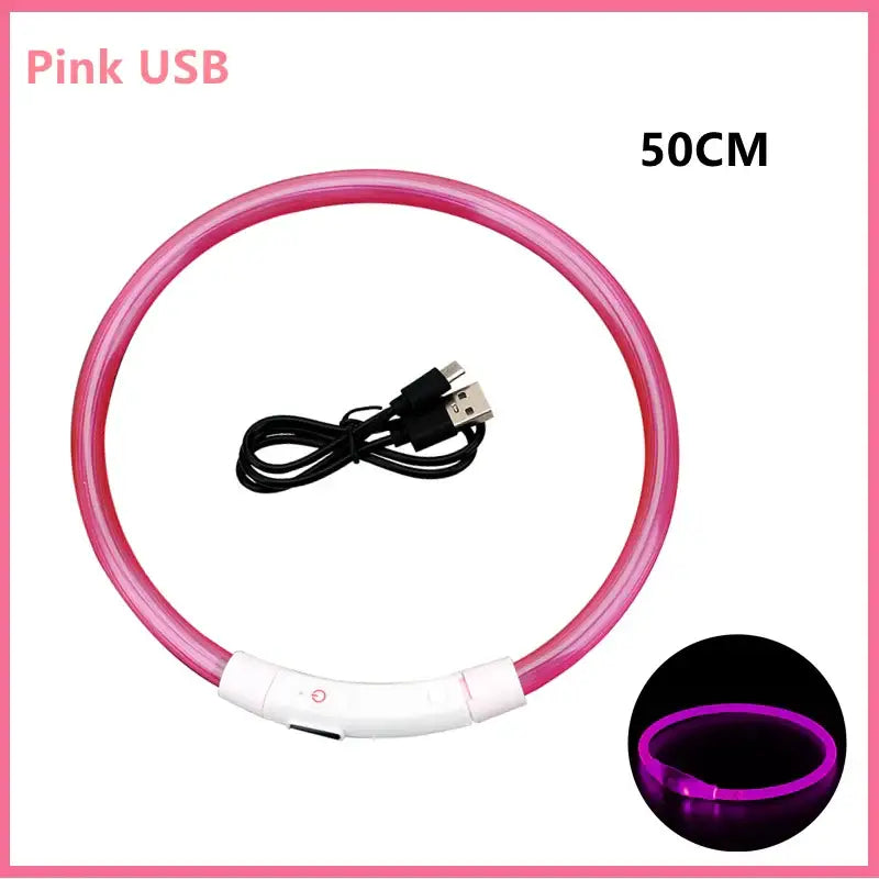 Collier pour animaux de compagnie rechargeable à LED - Pink USB 50CM / XXL Neck 43-62 cm / China Mainland