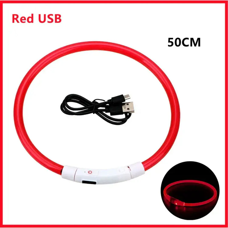 Collier pour animaux de compagnie rechargeable à LED - Red USB 50CM / XS Neck 28-38 cm / China Mainland