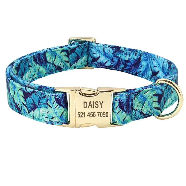 Collier pour chien personnalisé à fleurs - Blue / L