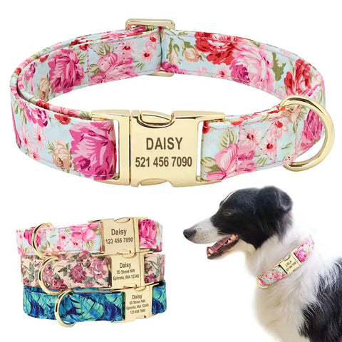 Collier pour chien personnalisé à fleurs