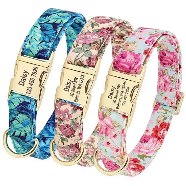 Collier pour chien personnalisé à fleurs