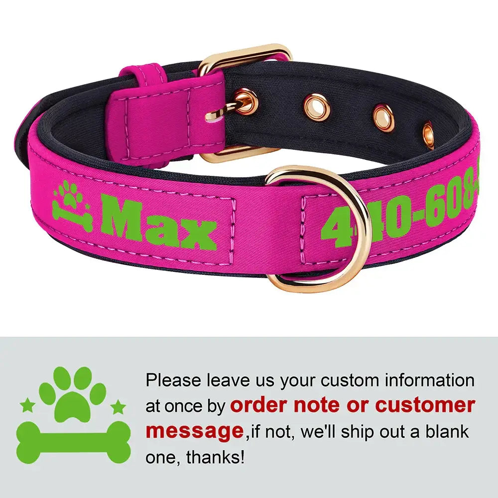 Collier pour chien personnalisé - Rose-Bone Paw / L 33-43cm