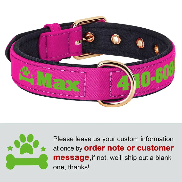 Collier pour chien personnalisé - Rose-Bone Paw / L 33-43cm