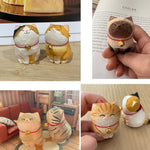 Cute Cat Animals Figurine Decorative Wooden Ornament Kitten Statue Calico Golden gradient cat Home Office Desk