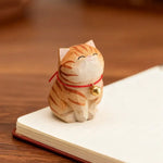 Cute Cat Animals Figurine Decorative Wooden Ornament Kitten Statue Calico Golden gradient cat Home Office Desk